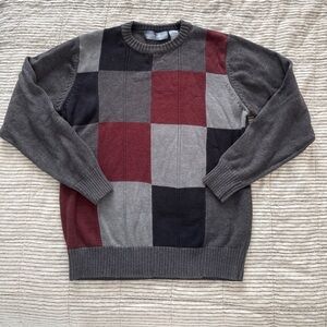 Men’s Oscar de la Renta Gray Checkered Cotton Knit Sweater Medium